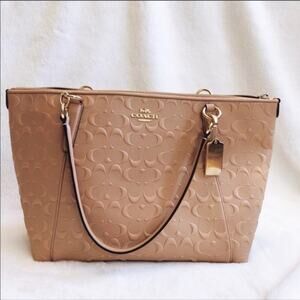 Coach Nude Pink Signature Embossed Leather Tote